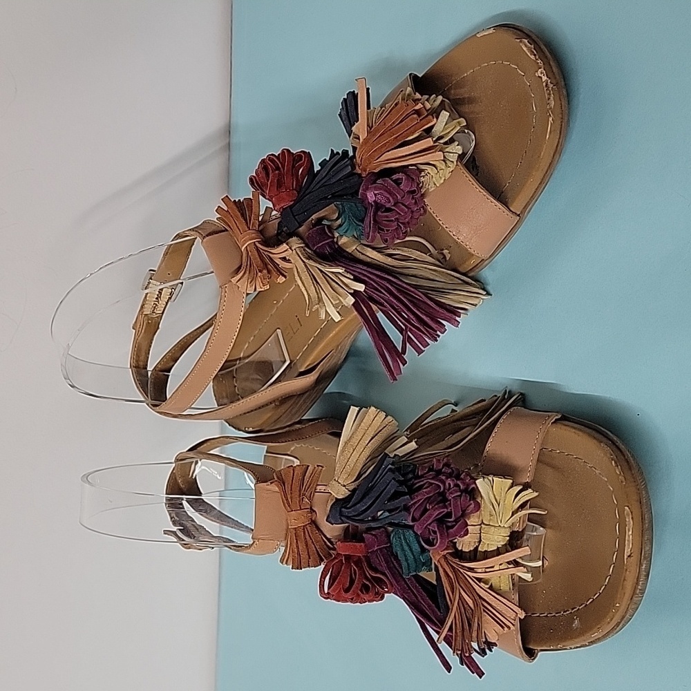 VanEli Colorful Leather Tassel Fringe Boho Ankle Strappy Strap Sandals Size 9
